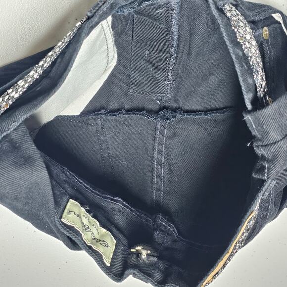 Eddie Bauer Recycled Black Denim Jeans Crossbody Hobo Bohemian Handbag - Picture 10 of 14